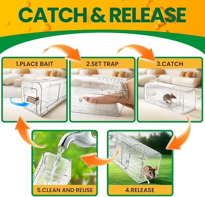 4PCS Humane Mouse Trap No Kill， Live Catch and Release Mouse Traps for Small Rat Rodent, Mousetrap