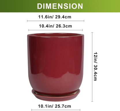 Ceramic Pots for Plants - 12 Inch Plant Pot Indoor with Drainage Hole and Saucer Large Planter