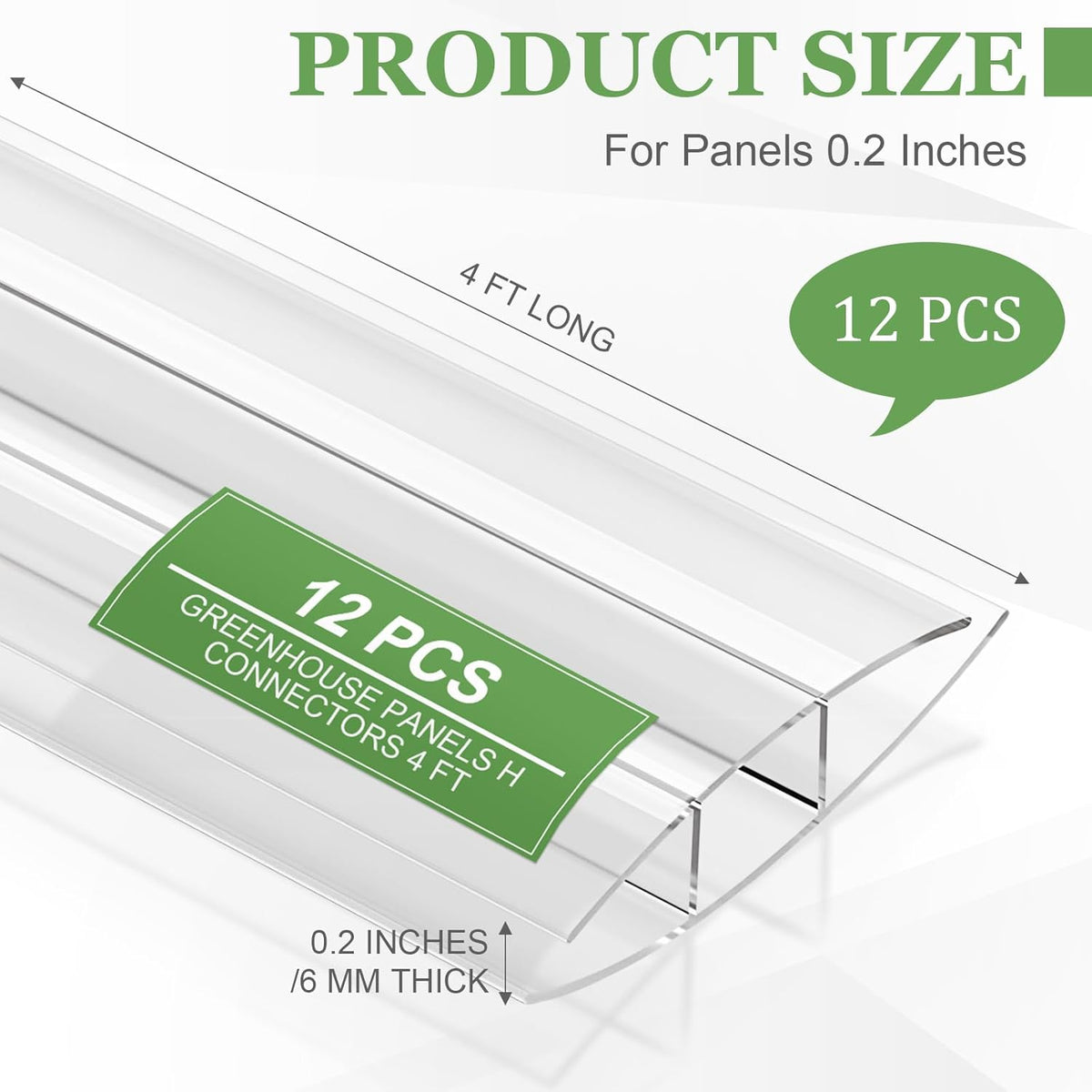 Tandefio 12 Pcs 4 ft Polycarbonate Greenhouse Panels H Connectors Fits 6 mm Polycarbonate Panels