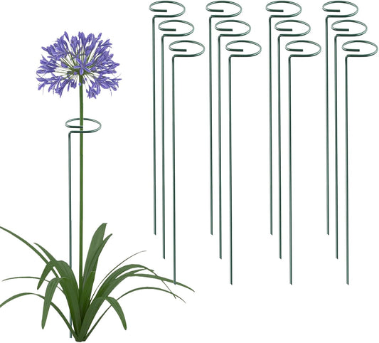 12 Pack 18 Inch Plant Support Stakes, Metal Single stemmed Flower Support Hoops，Garden Plant Stakes