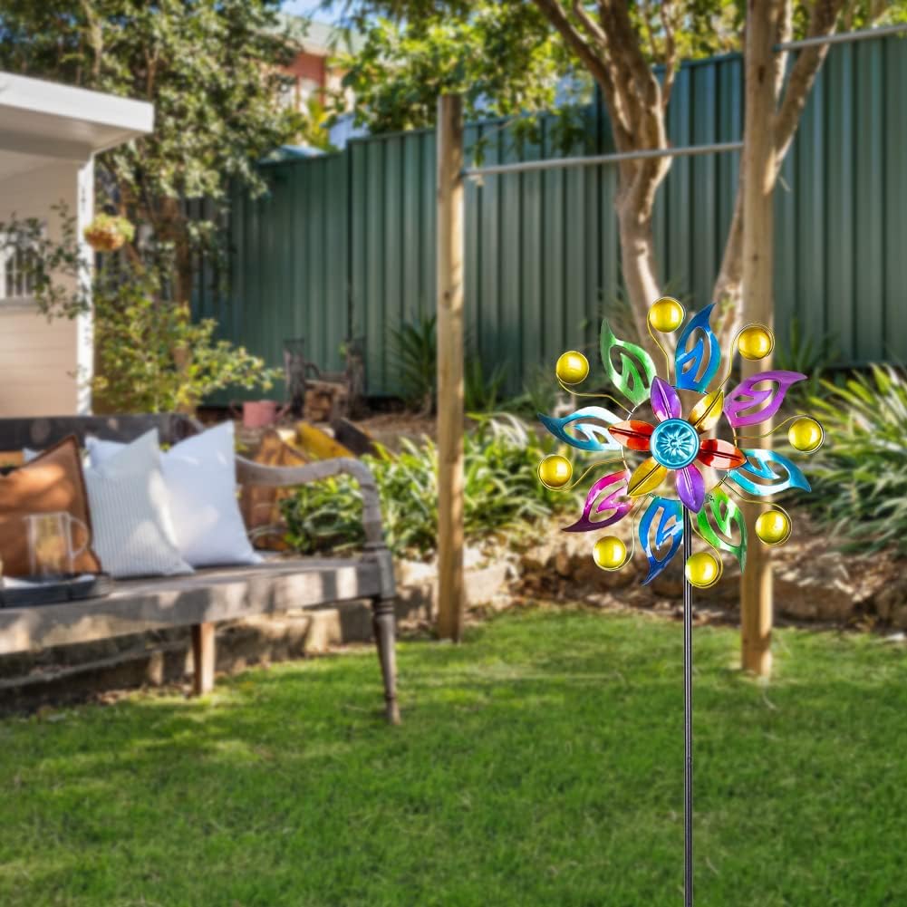 DREAMYSOUL 2 Packs Wind Spinners for Yard and Garden, Colorful Pinwheel Metal Wind Sculpture