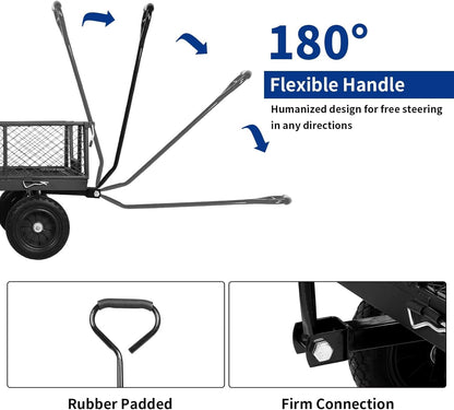 BILT HARD 880 lbs 10" Flat Free Tires Steel Garden Cart with 180° Rotating Handle and Removable