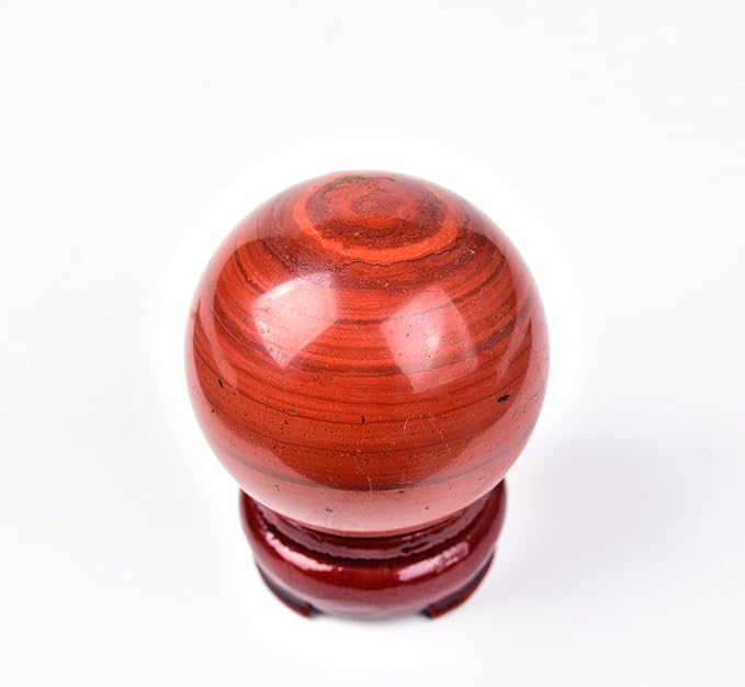 JIC Gem Red Jasper Crystal Sphere Ball Natural Quartz Crystal Sphere Ball with Wooden Stand