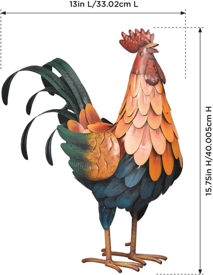 Regal Art & Gift Handcrafted Metal Rooster Statue, Weather-Resistant Farmhouse Yard Art