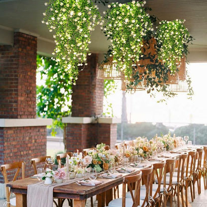 SJL Hanging Faux Plants Indoor 4pcs Fake Flowers Plant Fern with LED Lights Artificial Vines for