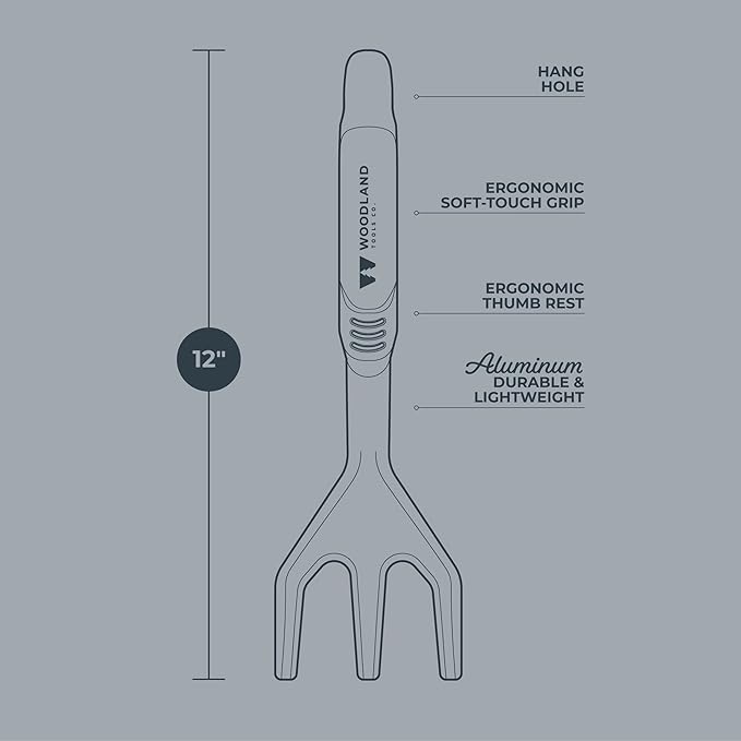 Woodland Tools Heavy Duty Hand Cultivator, 3-Prong Garden Claw Tiller Tool with Anodized Aluminum