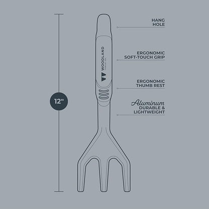 Woodland Tools Heavy Duty Hand Cultivator, 3-Prong Garden Claw Tiller Tool with Anodized Aluminum