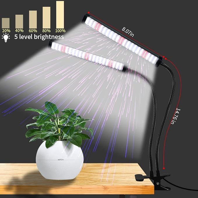 GooingTop Grow Light 100W 6000K, Super Bright White Desktop Clip Plant Lamp for Seedlings