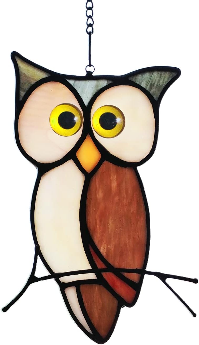 Stained Glass Owl Window Hanging Sun Catcher Halloween Decoration Birthday Gifts for Lover and