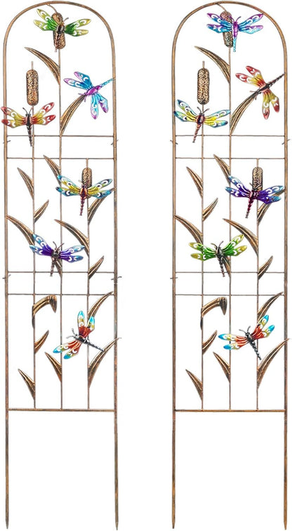 SUNNYPARK Set of 2 Dragonfly Metal Garden Trellis for Climbing Plants, Decorative Vegetables