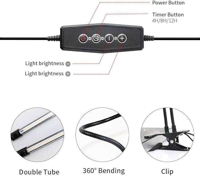 GooingTop LED Grow Light,6000K Full Spectrum Clip Plant Growing Lamp with White Red LEDs for Indoor