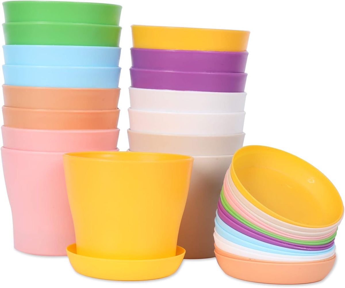 JERIA 16-Pack 4" Plastic Flower Plant Pots Thickened Seedlings Nursery Pots, Colorful Flower Plant