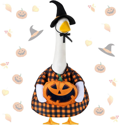 Sanwuta 1 Set Halloween Porch Goose Outfit Pumpkin Pillow Design with Hat for 23" Lawn Cement Goose