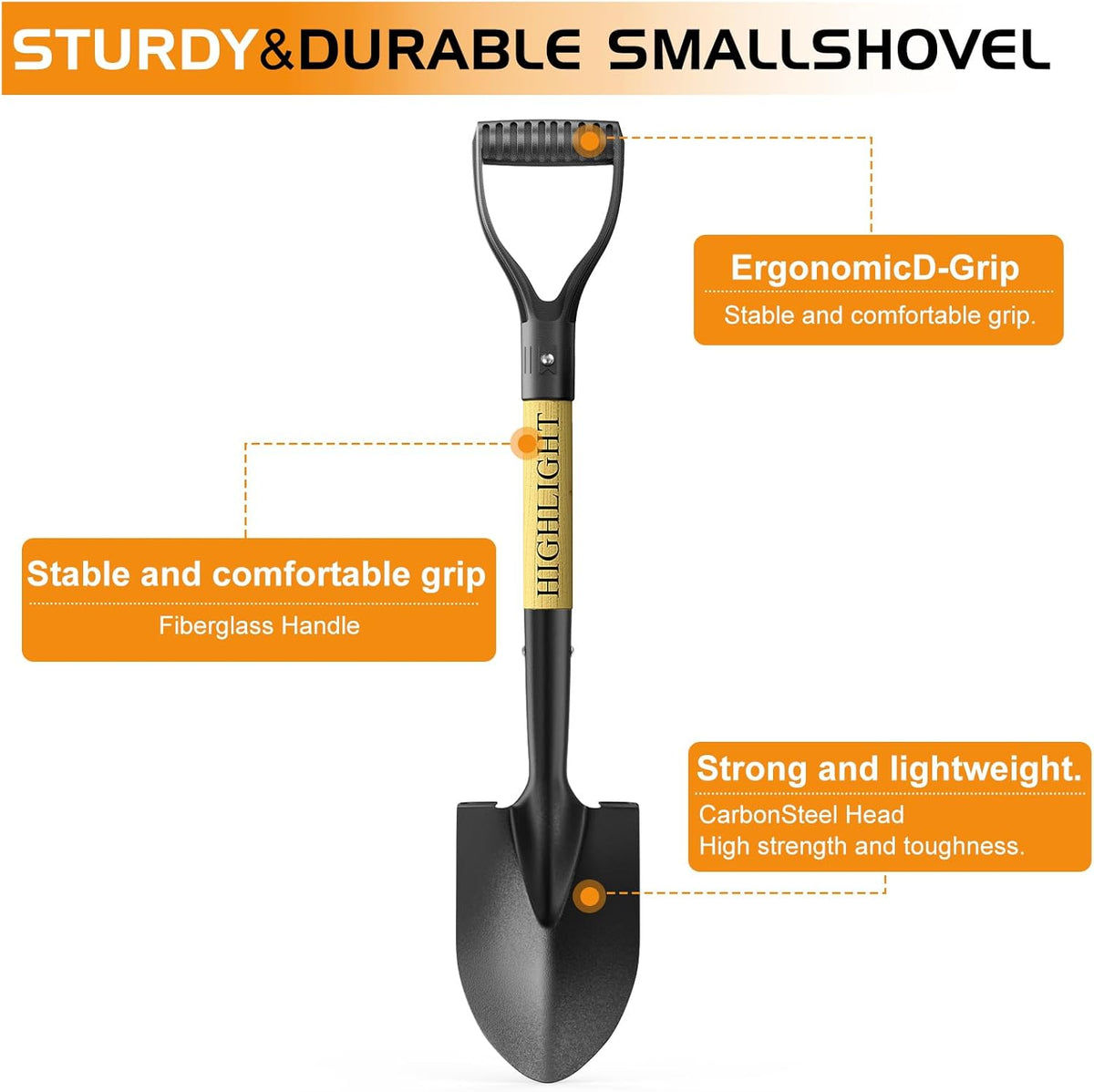 HIGHLIGHT Kids Shovel, Small Shovels for Digging, Overall Length 28 Inches, Mini D Handle