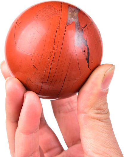 JIC Gem Red Jasper Crystal Sphere Ball Natural Quartz Crystal Sphere Ball with Wooden Stand