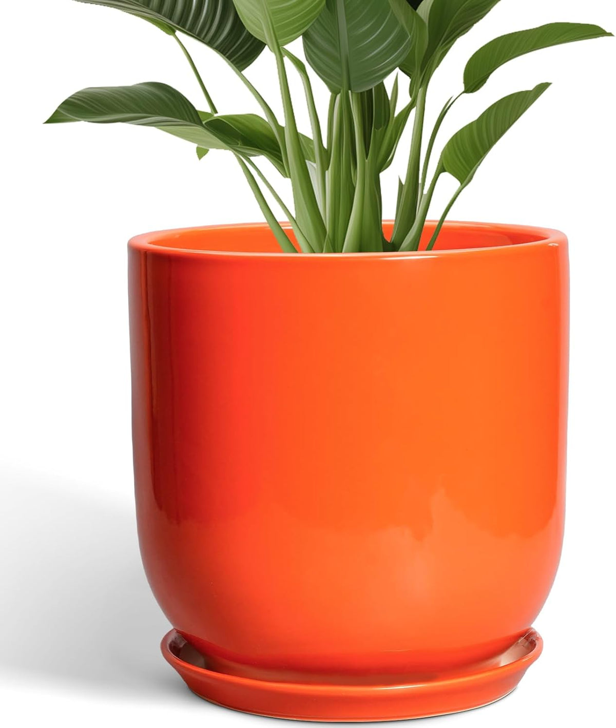 12 Inch Pots for Plants - Ceramic Planter with Drainage Hole and Saucer, Decorative Round Large