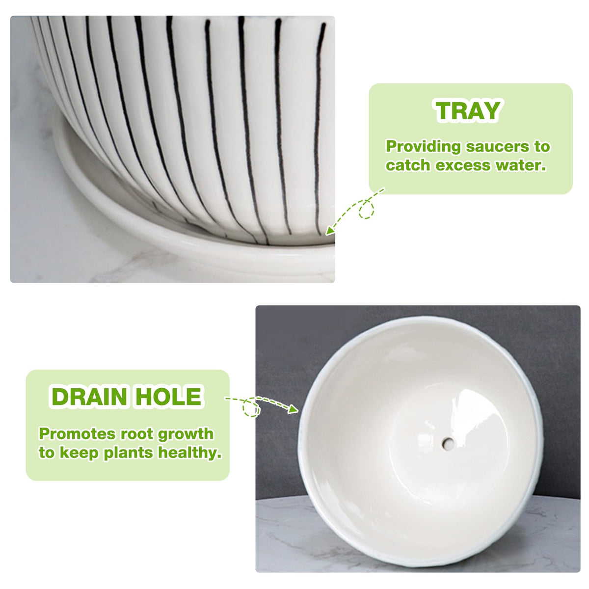 Hlukana Ceramic Plant Pots Set of 3, 6.75/5.6/4.2 inch Planters with Drainage Holes and Saucer