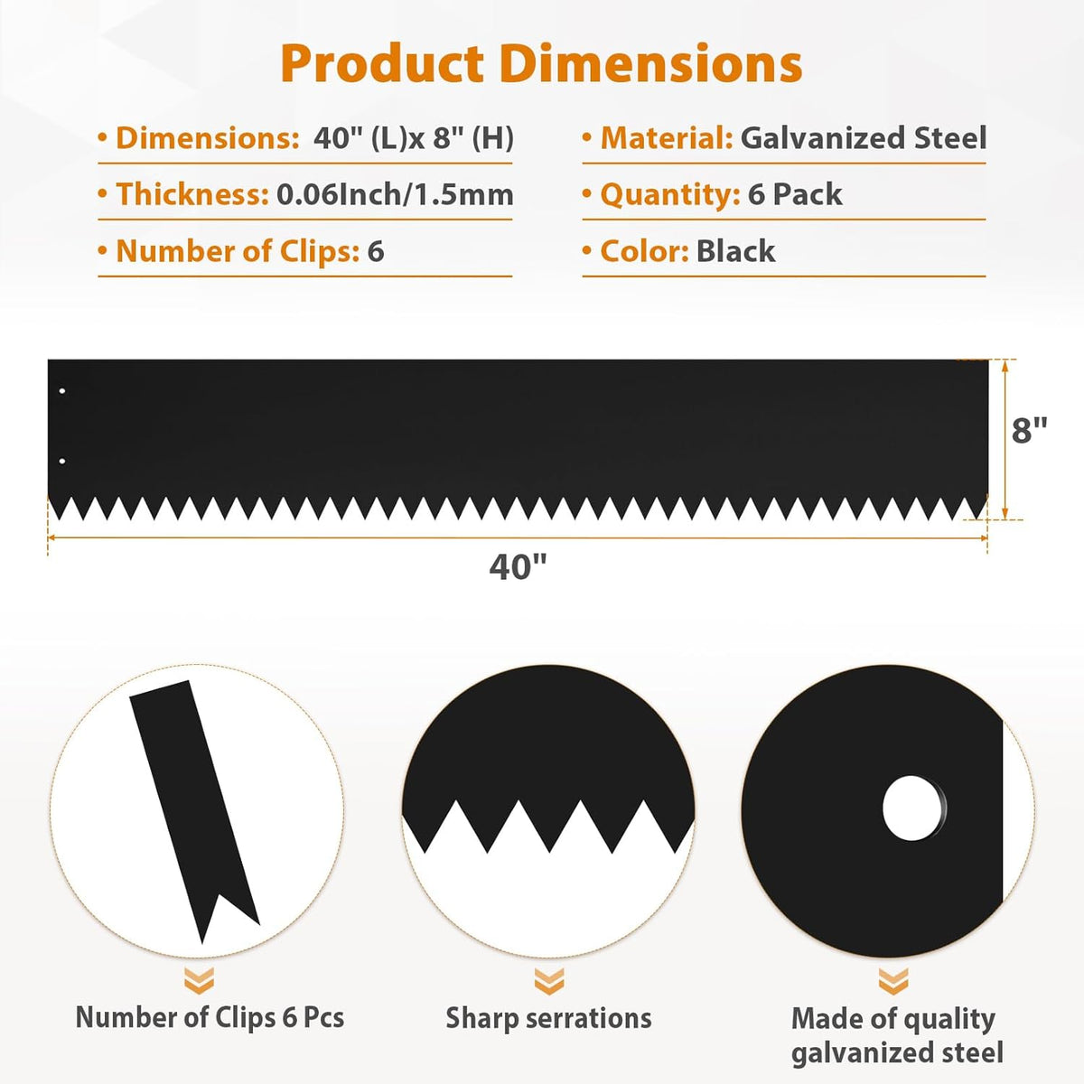 8 Inch Steel Landscape Edging,6 Pack Hammer in Edging for Landscaping, Metal Landscape Edging for