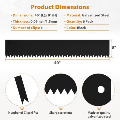 8 Inch Steel Landscape Edging,6 Pack Hammer in Edging for Landscaping, Metal Landscape Edging for