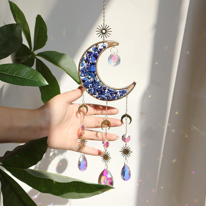 Moon Suncatcher Hanging Decor, Boho Chic Lapis Lazuli Crystal Sun Catcher, Spritual Sun Light