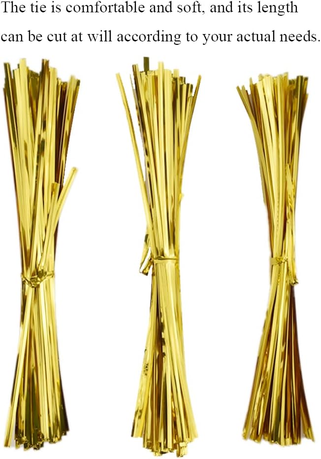 HAHIYO 300Pcs 8inches Gold Metal Twist Ties Bread Candy Coffee Bag Ties Plant Garden Twist Ties for