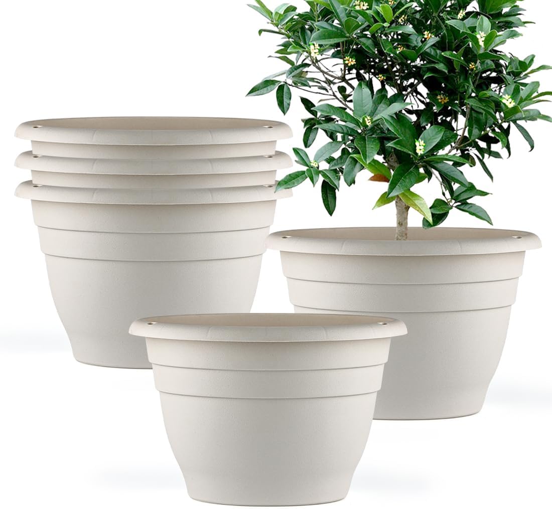 Plant Pots Set of 5, 10" Outside Diameter Flower Pots, 8.5" Inner Diameter Plant Planters with