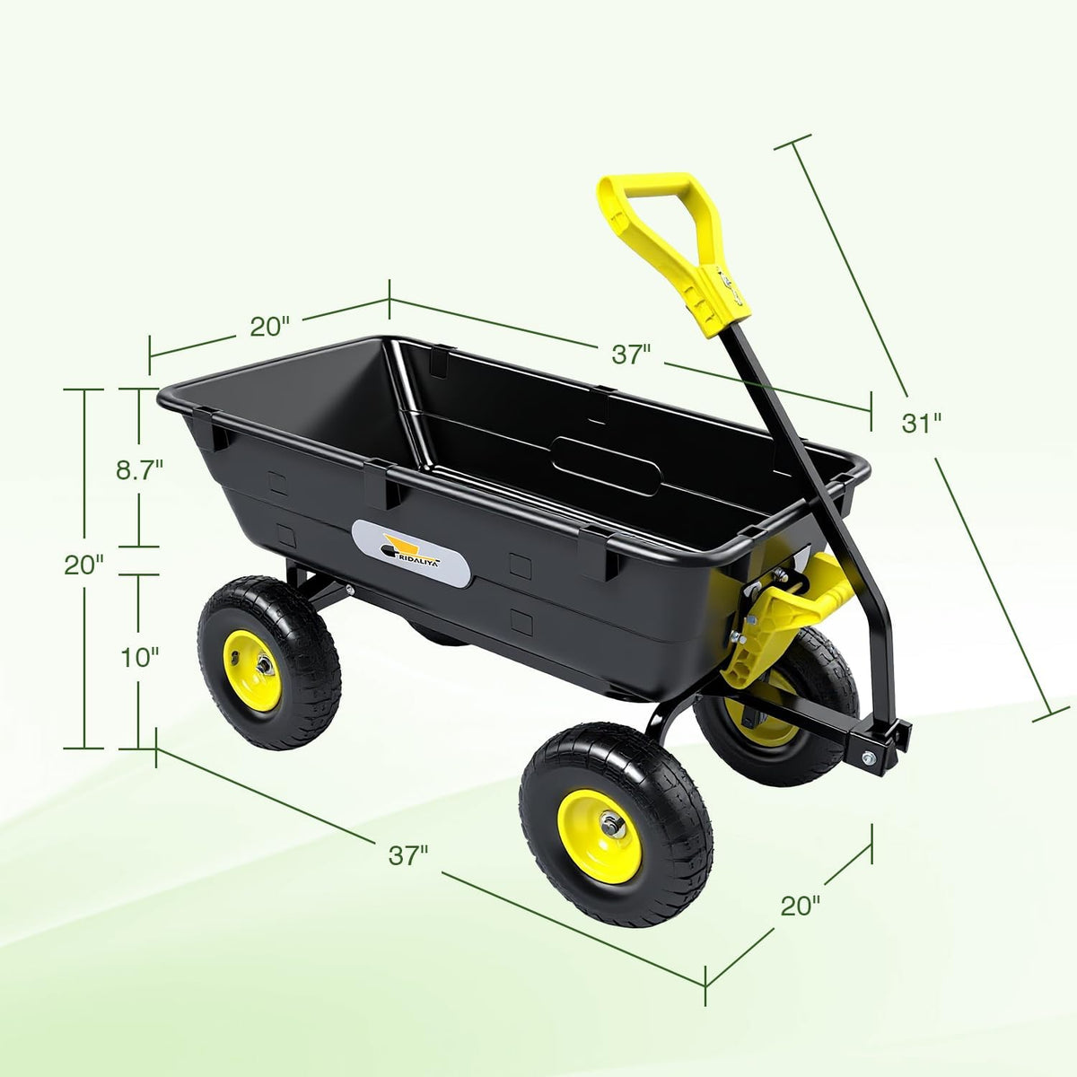 Garden Dump Cart, Heavy-Duty Utility Wagon with 900 lb Capacity, 5 Cu Ft Bed, 10" Pneumatic Tires