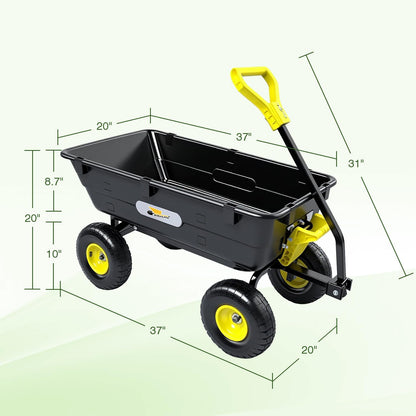 Garden Dump Cart, Heavy-Duty Utility Wagon with 900 lb Capacity, 5 Cu Ft Bed, 10" Pneumatic Tires