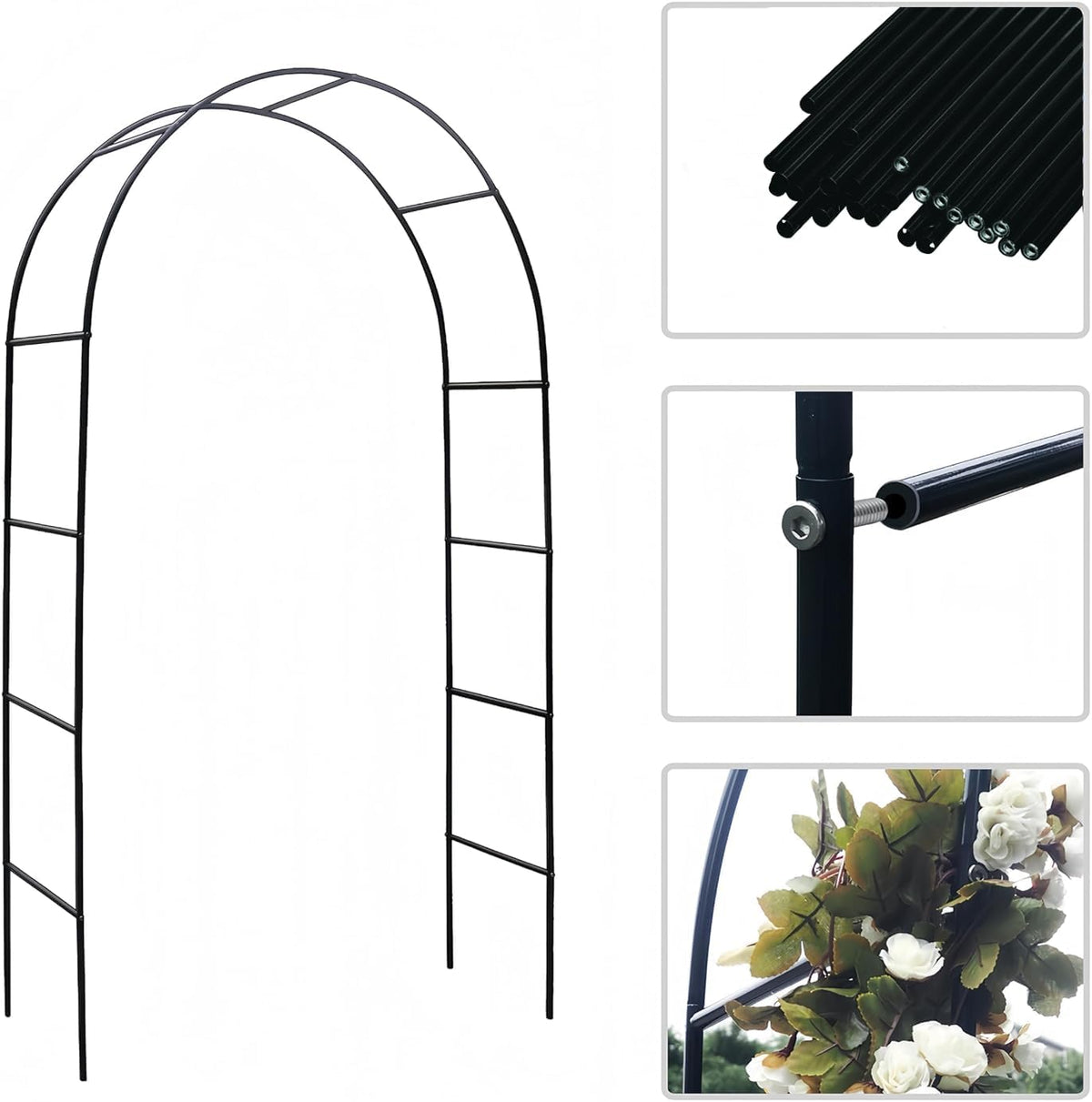 Garden Arch, Outdoor Flower Garden Arch Trellis, Sturdy Steel Arbor for Climbing Plants, Wedding