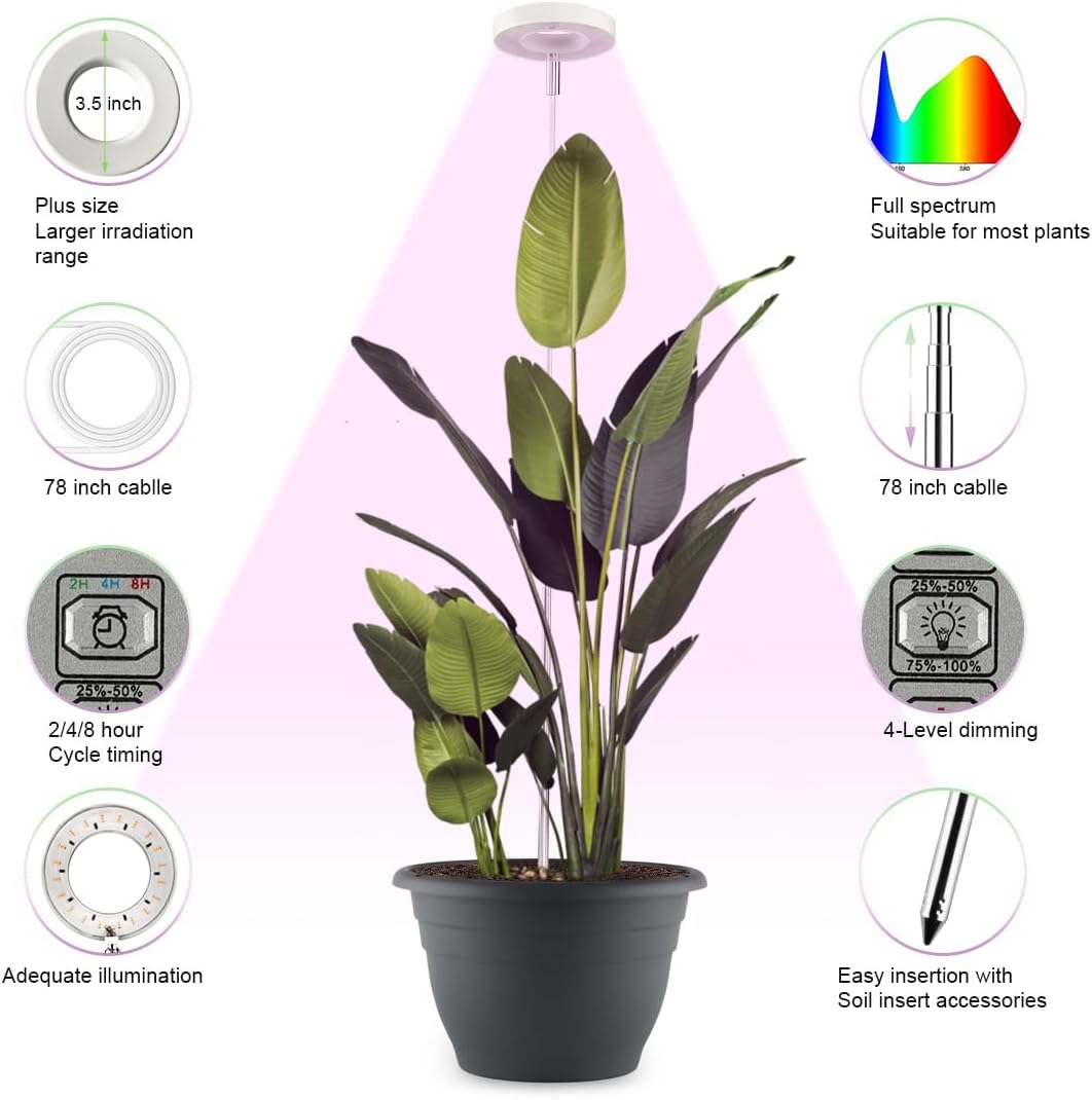 11 Inch Plant Pots with 2 x LED Grow Lights for Indoor Plants and 1 x Soil Moisture Meter