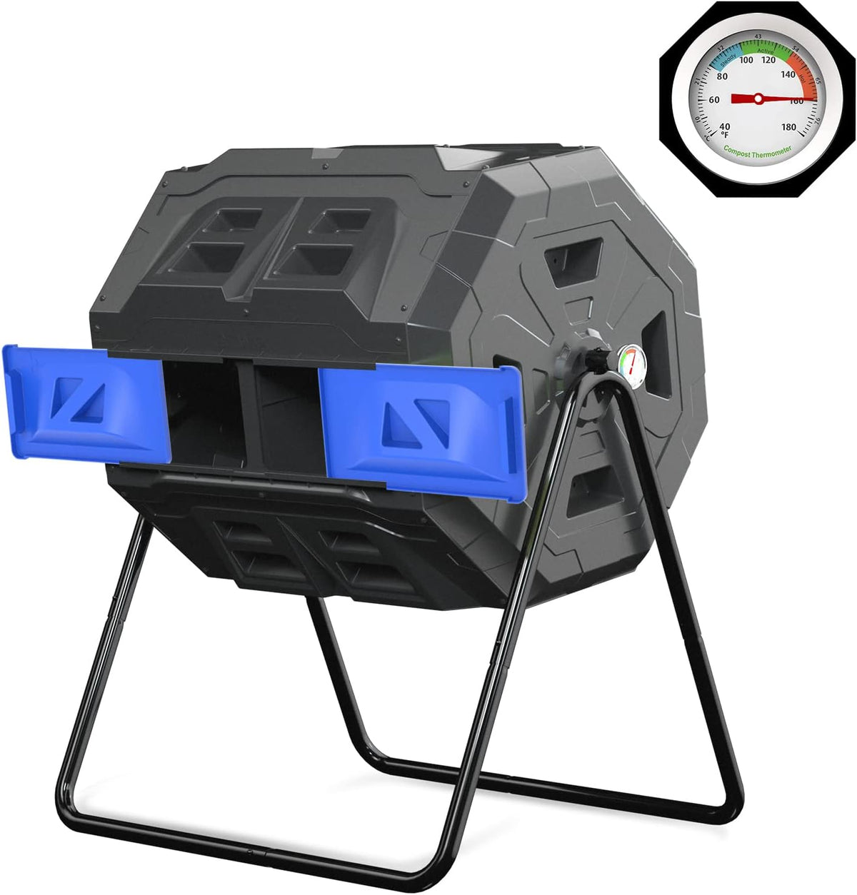 SQUEEZE master Large Compost Tumbler Bin - Outdoor Garden Rotating with Thermometer -Automatic