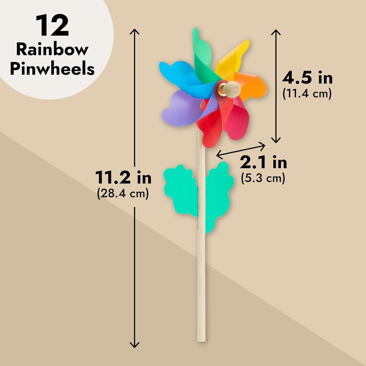 Blue Panda 12-Pack Rainbow Flower Pinwheels for Yard and Garden - Wind Spinners and Outdoor Party