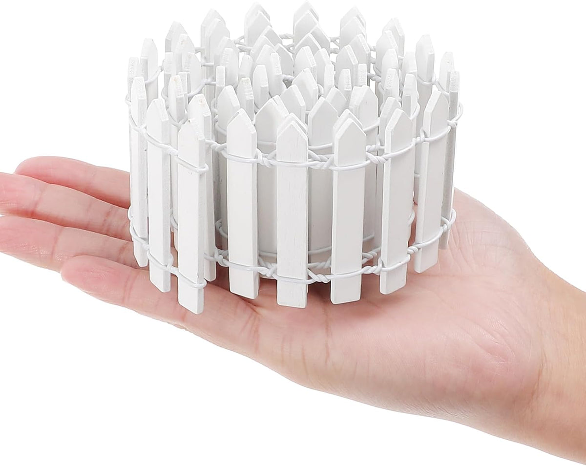 Bewudy 35 Inches Mini Fairy Garden Fence, Small Wood Decorative Picket Fence, White Picket Fence