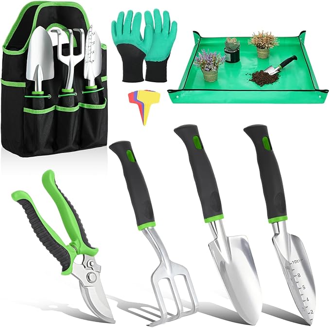 Housolution Gardening Tools Set, 8PCS Heavy Duty Garden Tools with Non-Slip Rubber Grip with Large