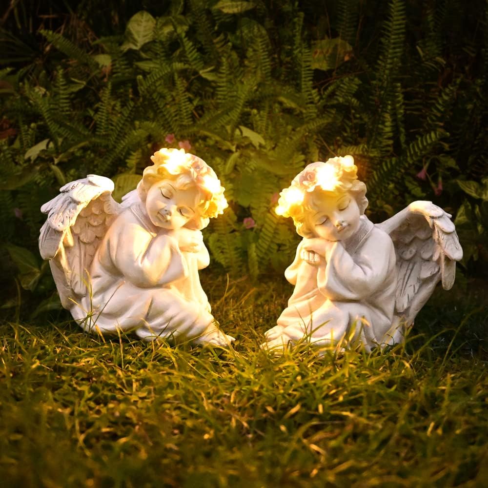 Angel Statue Garden Decor for Outside Solar Outdoor Decorations Patio Cherub Christmas Yard Porch