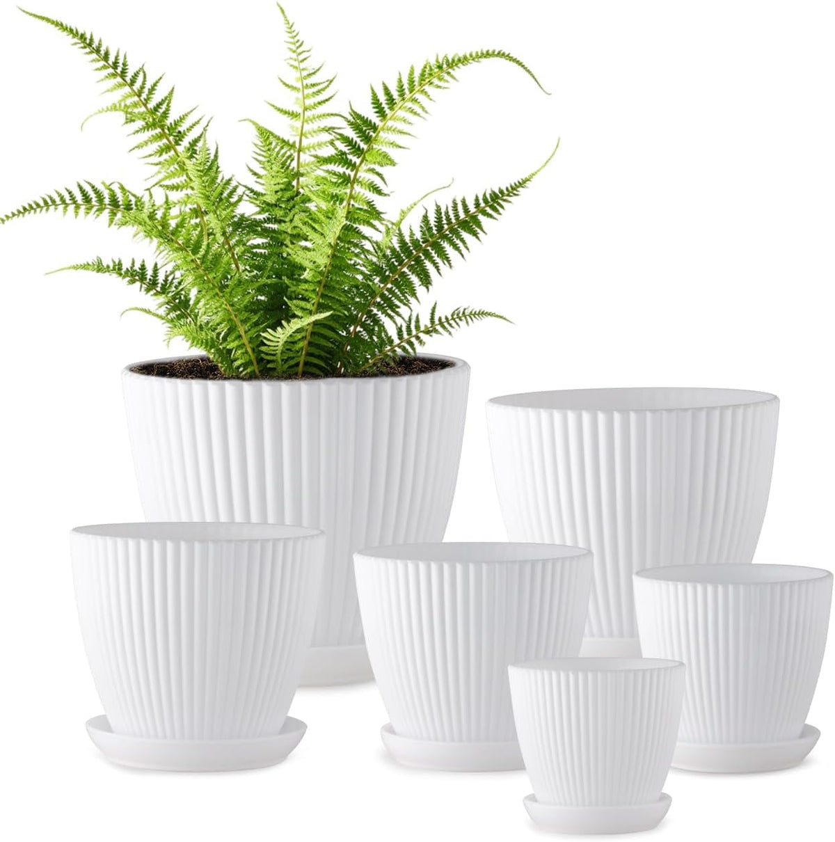 7.5/6.5/5.5/4.9/4.2/3.5 Inch Plant Pots with Drainage Holes and Saucer, Plastic Flower Pots for