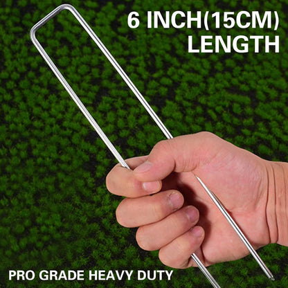 Bakulyor 150Pcs Landscape Staples + 150Pcs Gasket, 6 Inch Garden Stakes Staples 11 Gauge U Shaped