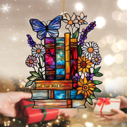 Book Ornament – Stained Glass Style Acrylic Christmas Ornament with,Teacher Back To School Gift