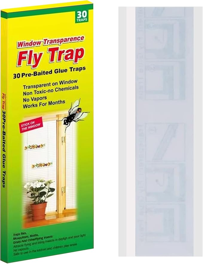 Mosqueda Window Fly Traps, 30 Pack Sticky Fly Traps for Indoors, Fly Catchers for Inside Home