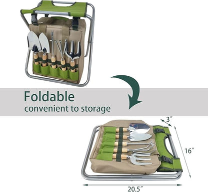 Garden Folding Gardener Stool with Gardening Tools Insulation Garden Bags Plus 5 Garden Tools and