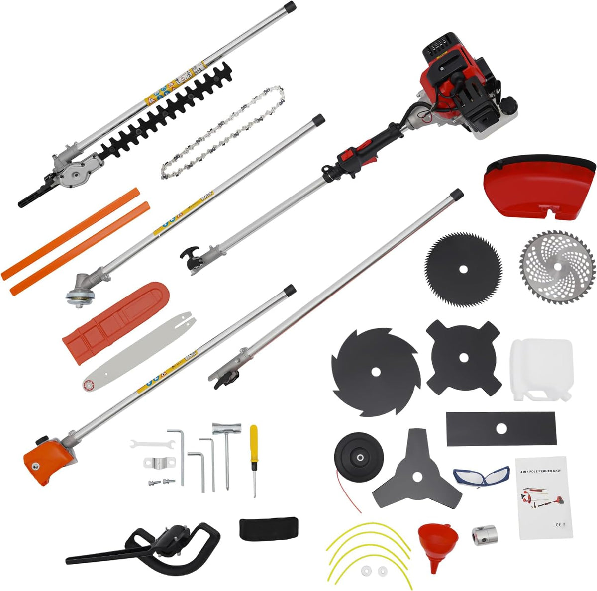 10 in 1 Garden Hedge Trimmer Combo, 52CC 2-Stroke Multi-Functional Garden Trimming Tool Gas Powered