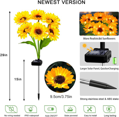 Solar Sunflower Lights 4 Pack with 24 Sunflower Solar Lights Outdoor Garden Decor Birthday Gift for