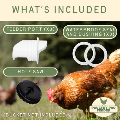 The Original Poultry Pro DIY Chicken Feeder | 3 Ports Poultry Feeders for Chicken Coop | Use for