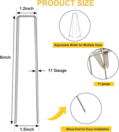 HongWay 28 Pack 6 Inch Landscape Staples, Garden Staples U Shape Tent Stakes Heavy Duty Galvanized