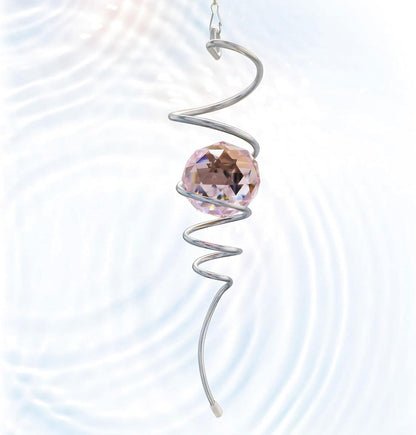 Gazing Ball Spiral Tail with Pink Crystal Orb | Sparkling Wind Spinner Stabilizer, Sun Catcher