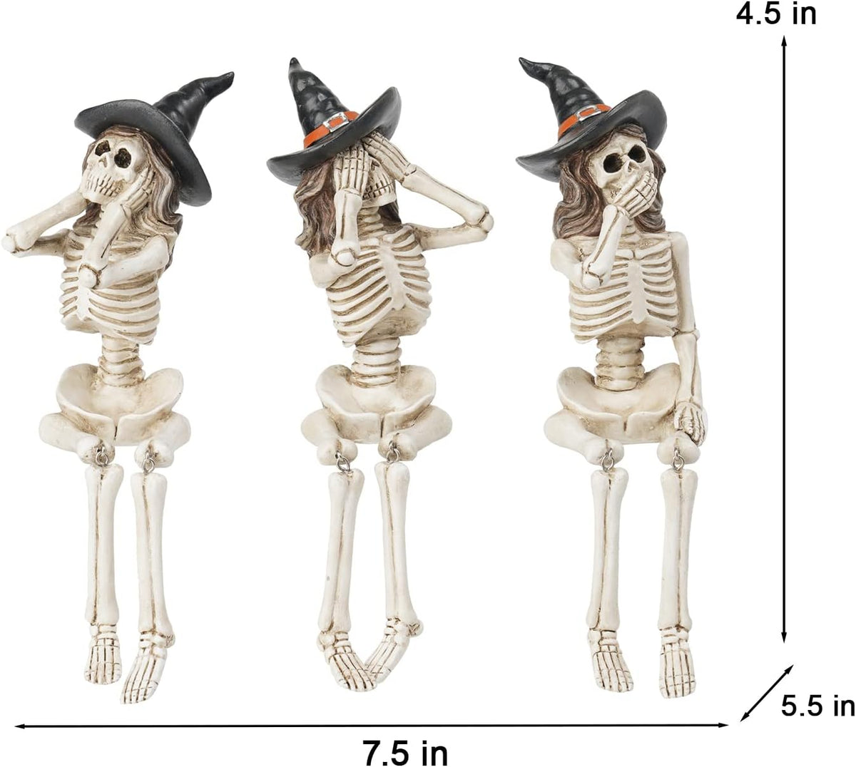 Halloween Statues No-Evil Skeleton Collectible-Figurines - Realistic Skeleton Halloween Decorations