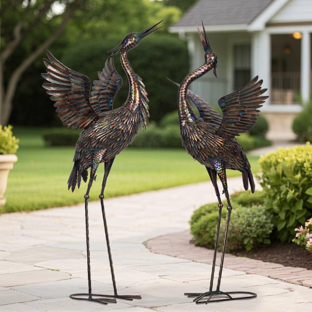Natelf Garden Crane Statues, Outdoor Large Bird Yard Art Decorations Metal Lawn Ornament for Home
