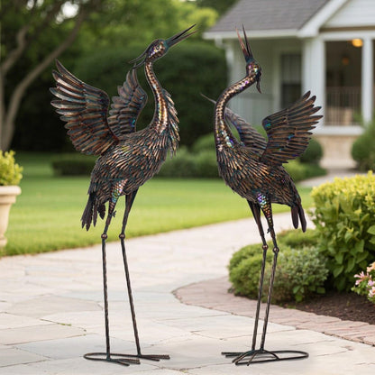 Natelf Garden Crane Statues, Outdoor Large Bird Yard Art Decorations Metal Lawn Ornament for Home