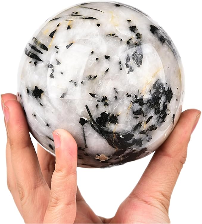 JIC Gem Large Black&White Crystal Sphere with Stand Black and White Tourmaline Crystal Ball Sphere