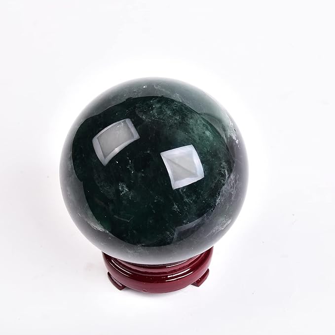 JIC Gem Large Healing Crystal Ball, Green Fluorite Crystal Sphere with Stand Crystal Decorative